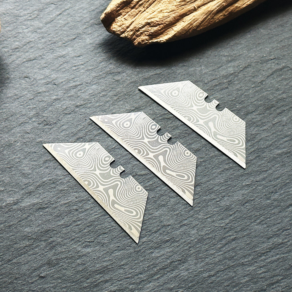 Stinger Laser Engraved Utility Edges, Tool Replacements - Damascus