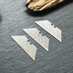 Stinger Laser Engraved Utility Edges, Tool Replacements - Damascus Style (Trapezoid 3 pcs - Silver)