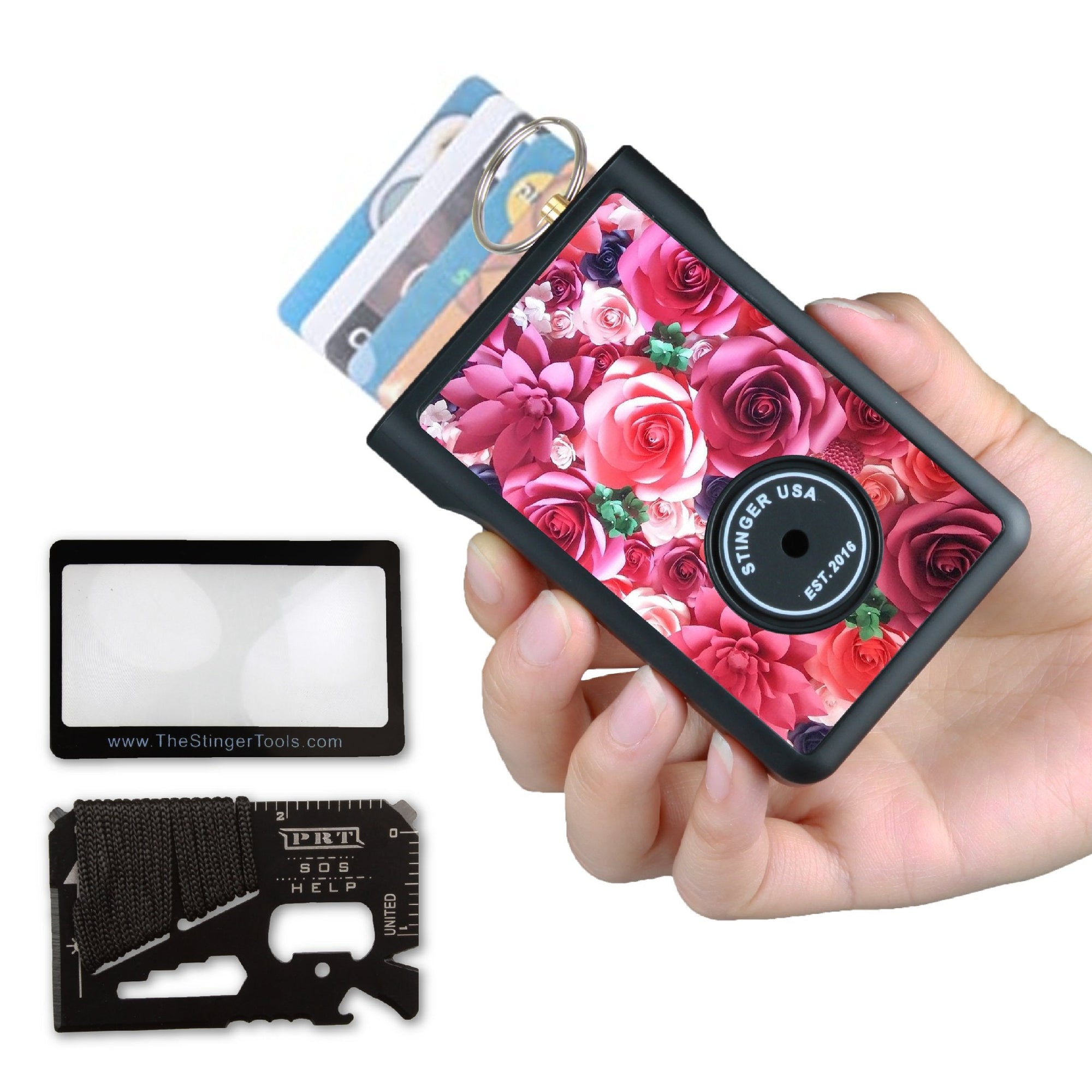 Stinger Polymer Safety Wallet with Personal Alarm Emergency Tool, Multi-functional Tool, and Magnifier