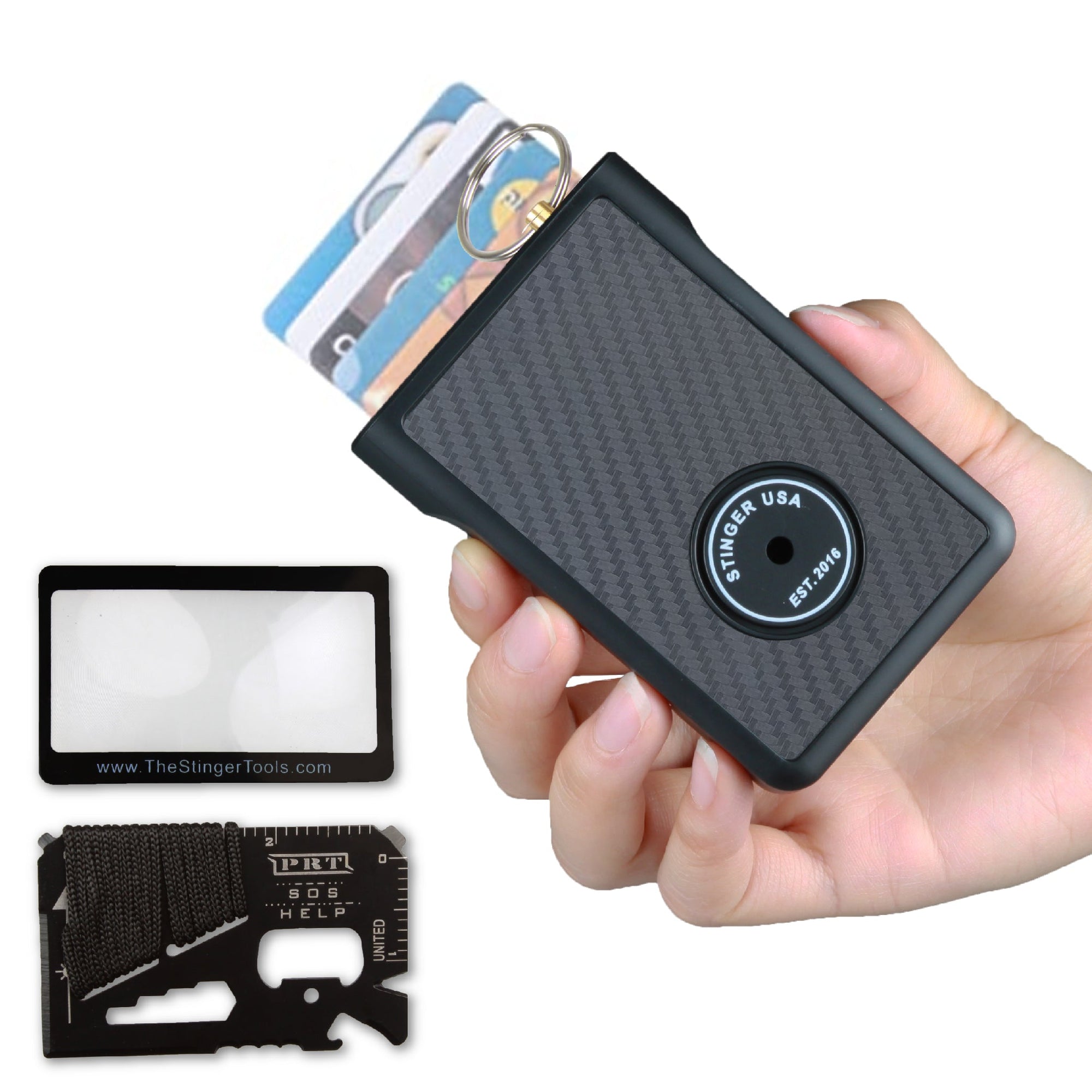 Safety Wallet With Personal Alarm Multi Functional Tool (Black Carbon Fiber)