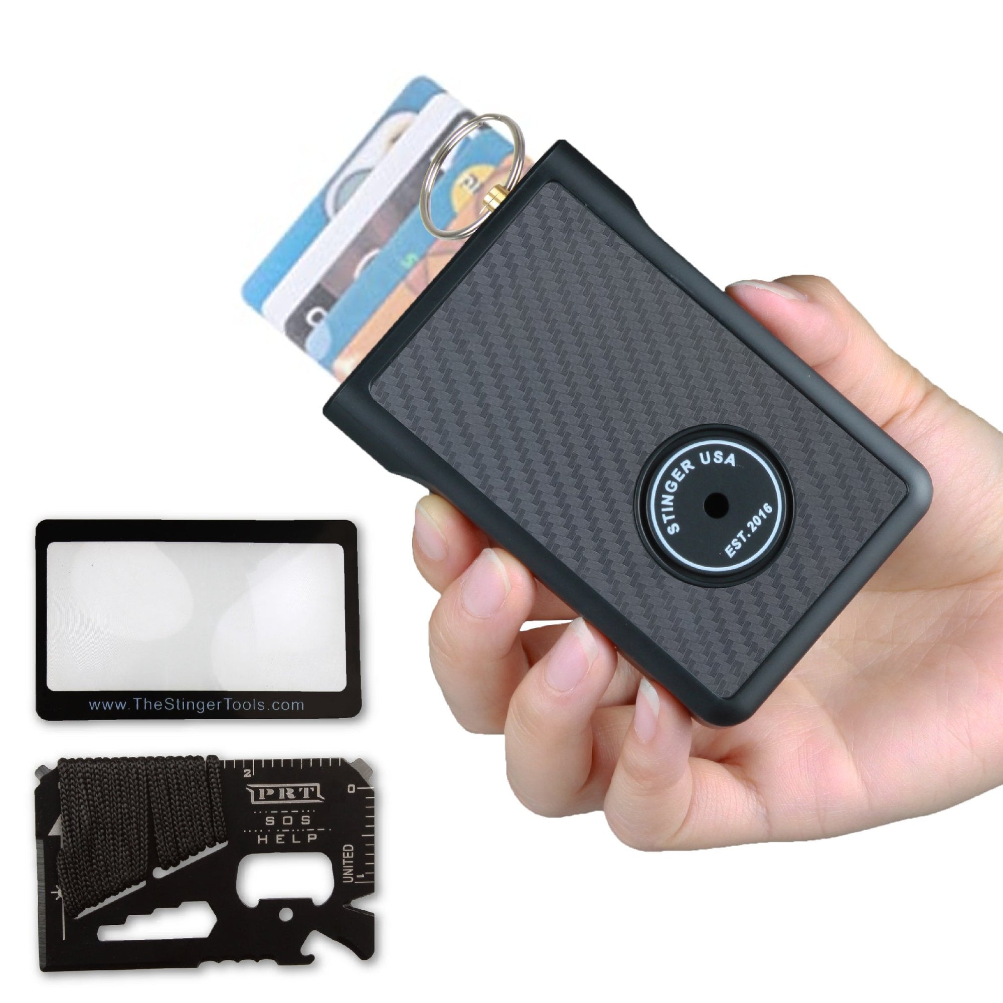 Stinger Polymer Safety Wallet with Personal Alarm Emergency Tool, Multi-functional Tool, and Magnifier