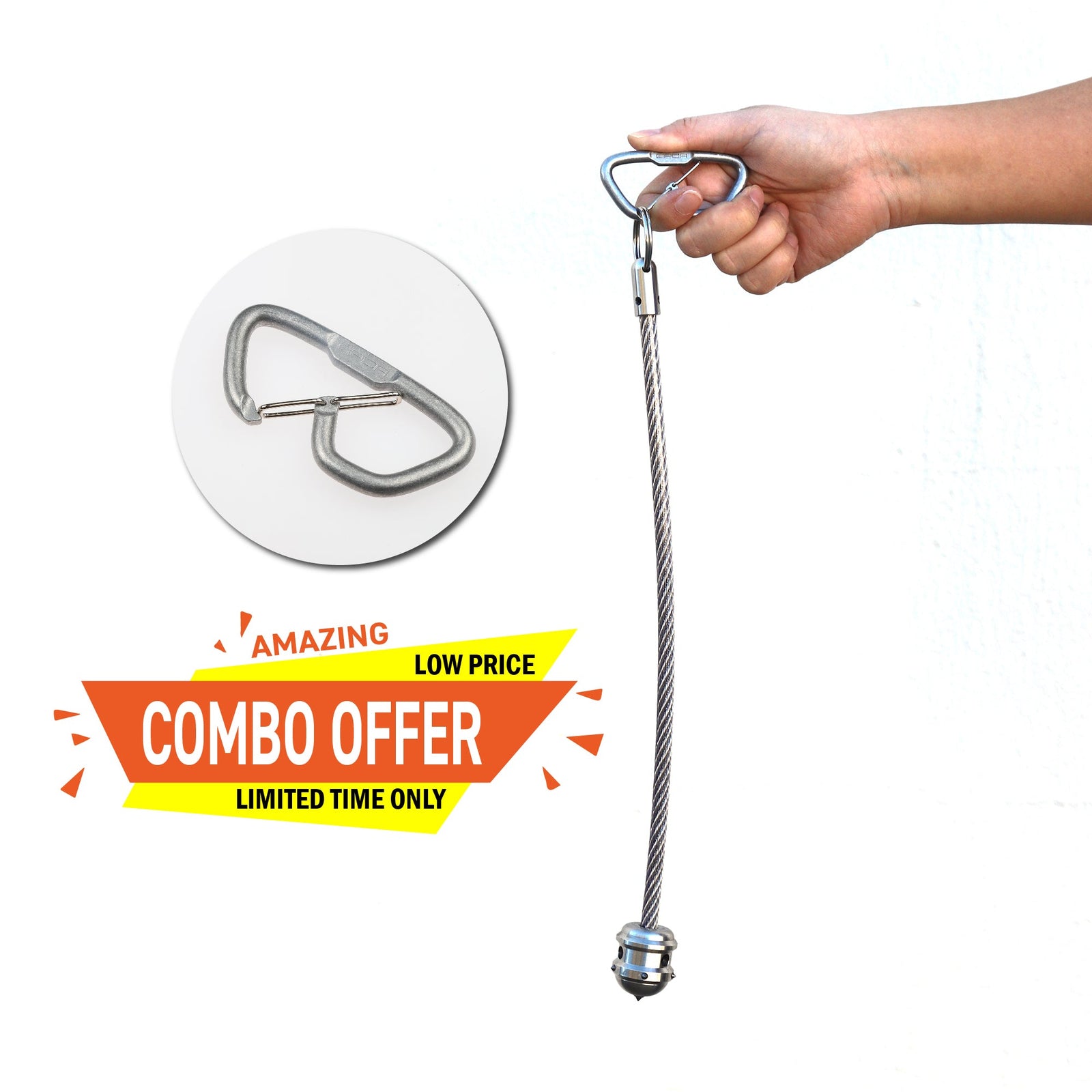 Stinger Stainless Steel Spiked Monkey Fist: Car Emergency Window Breaker + GPCA Carabiner Loop LITE (1 PC)