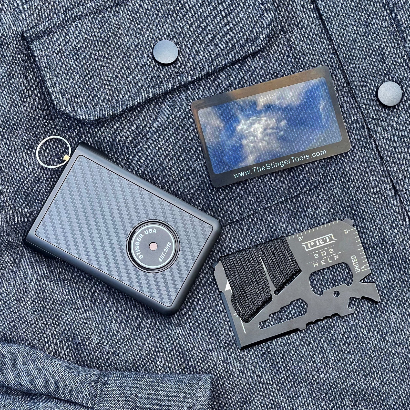 Safety Wallet With Personal Alarm Multi Functional Tool (Black Carbon Fiber)