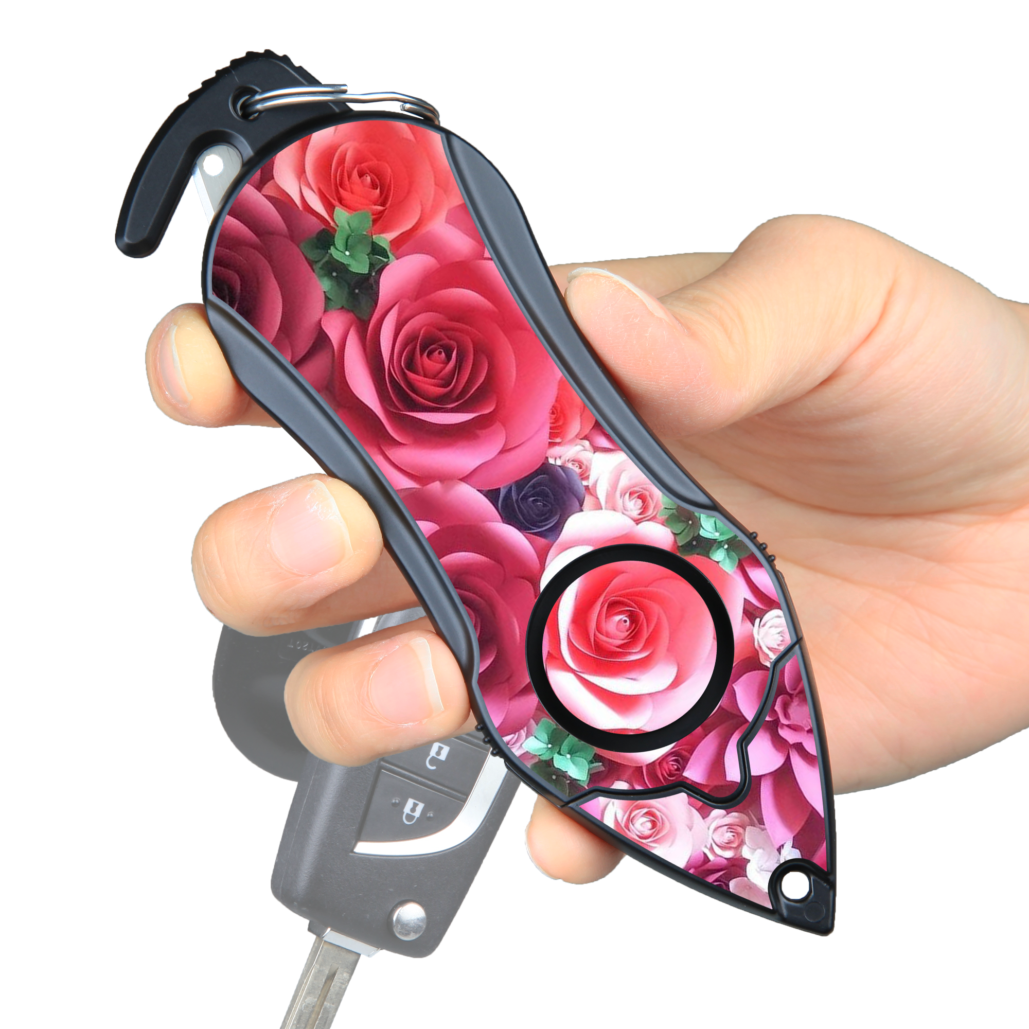 Personal Alarm Emergency Tool: Safety Alarm, Seat Belt Cutter, Glass Breaker (Pink Rose)