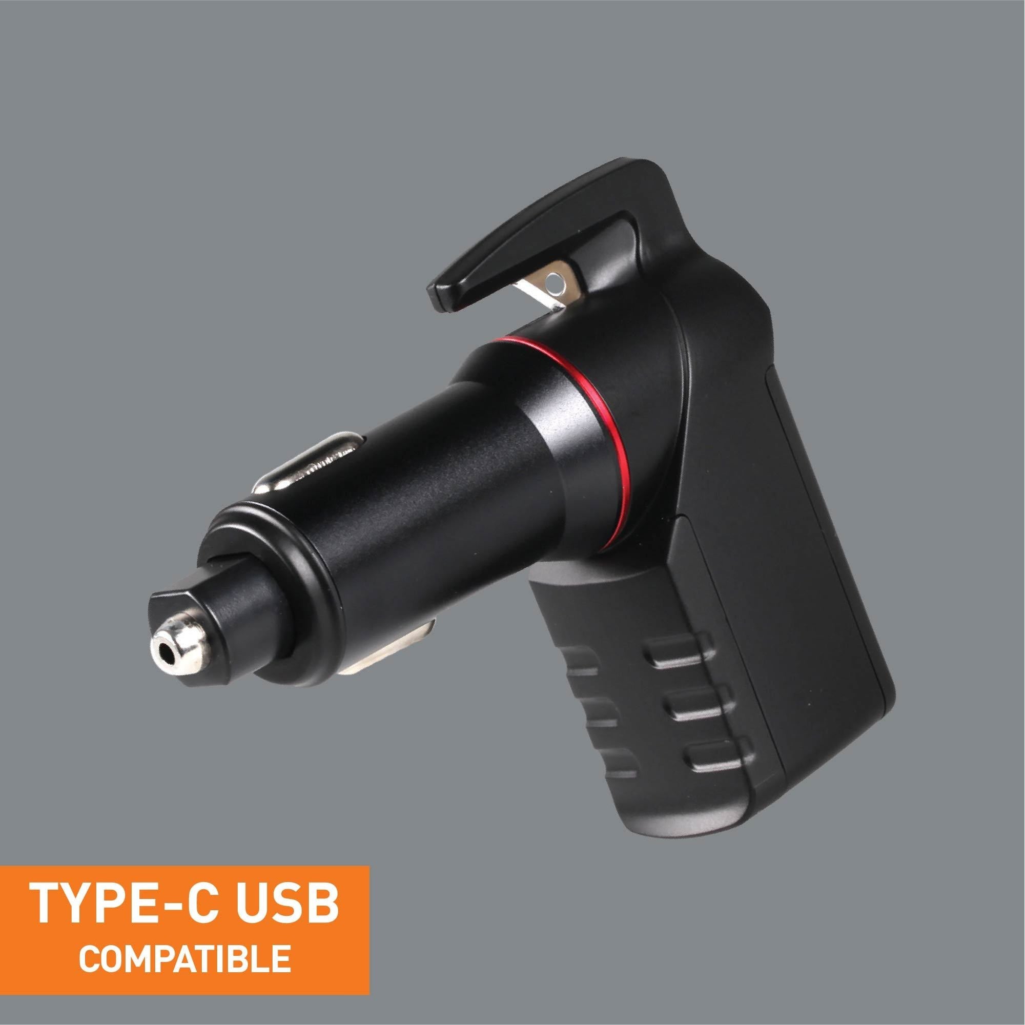 USB Car Charger Emergency Tool Type-C ( Black)