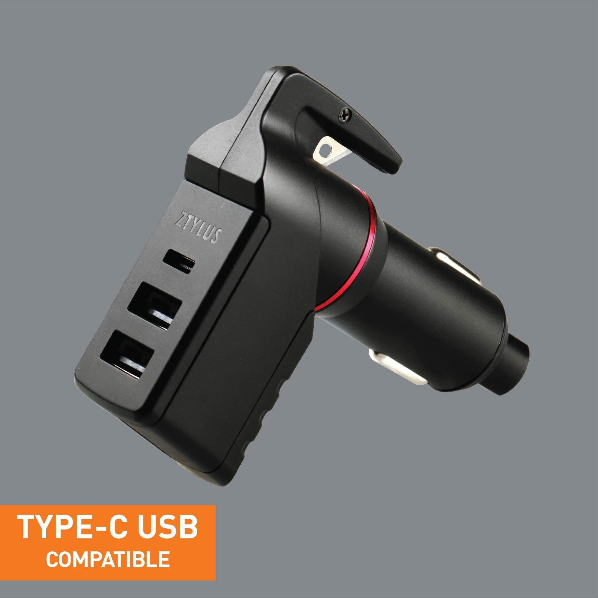 USB Car Charger Emergency Tool Type-C ( Black)