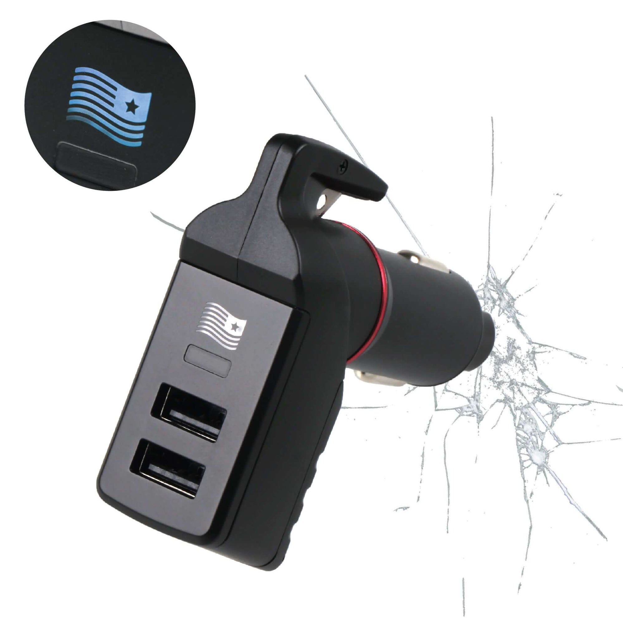 USB Car Charger Emergency Tool (Blue American Flag)